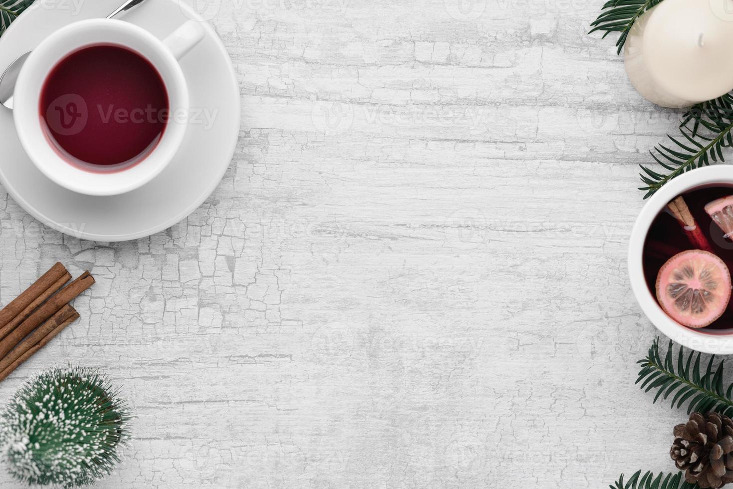 Christmas and New Year background with Christmas decorations, Media banner, Mockup, Flat design, Top view photo