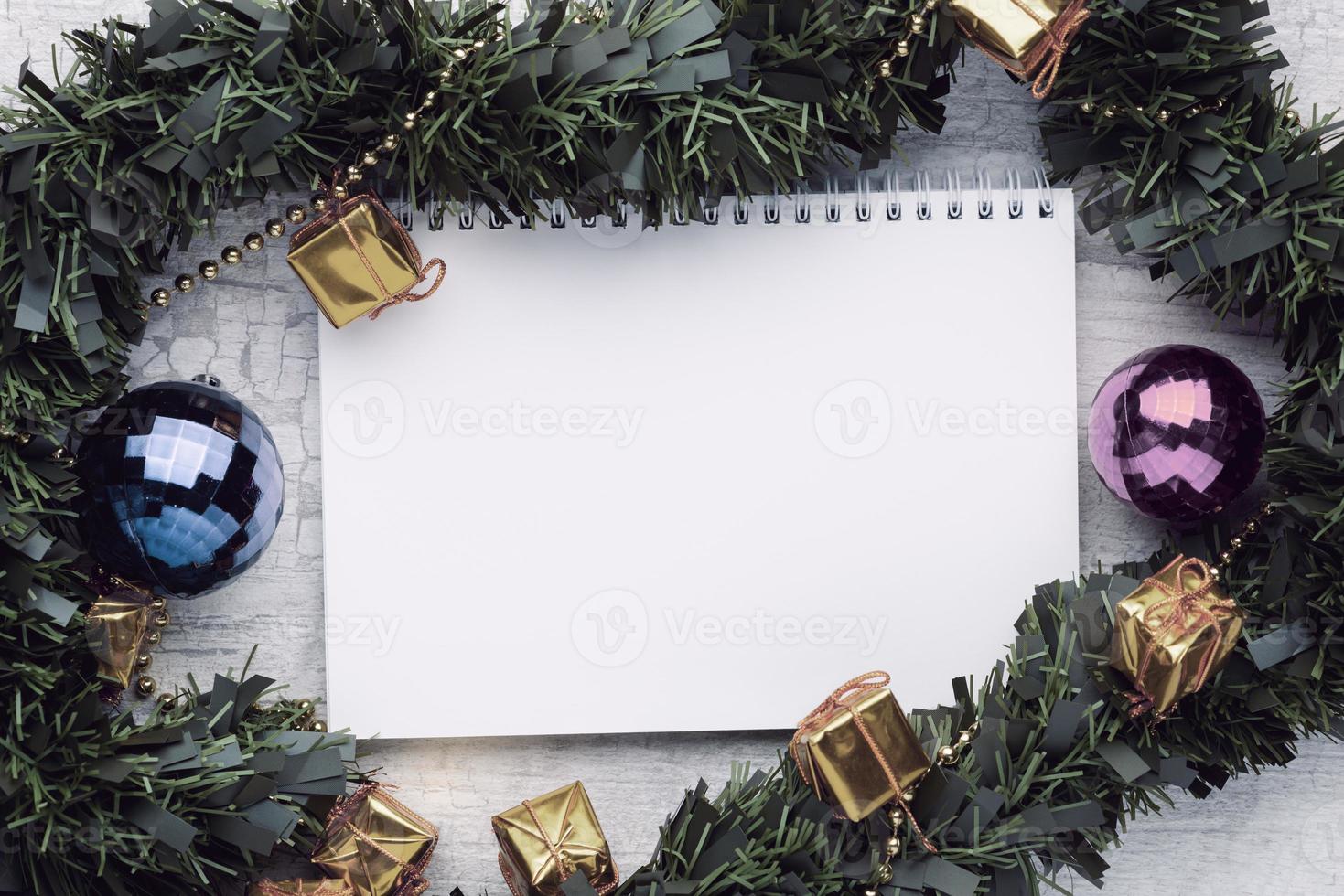Christmas and New Year background with Christmas decorations, Media banner, Mockup, Flat design, Top view photo