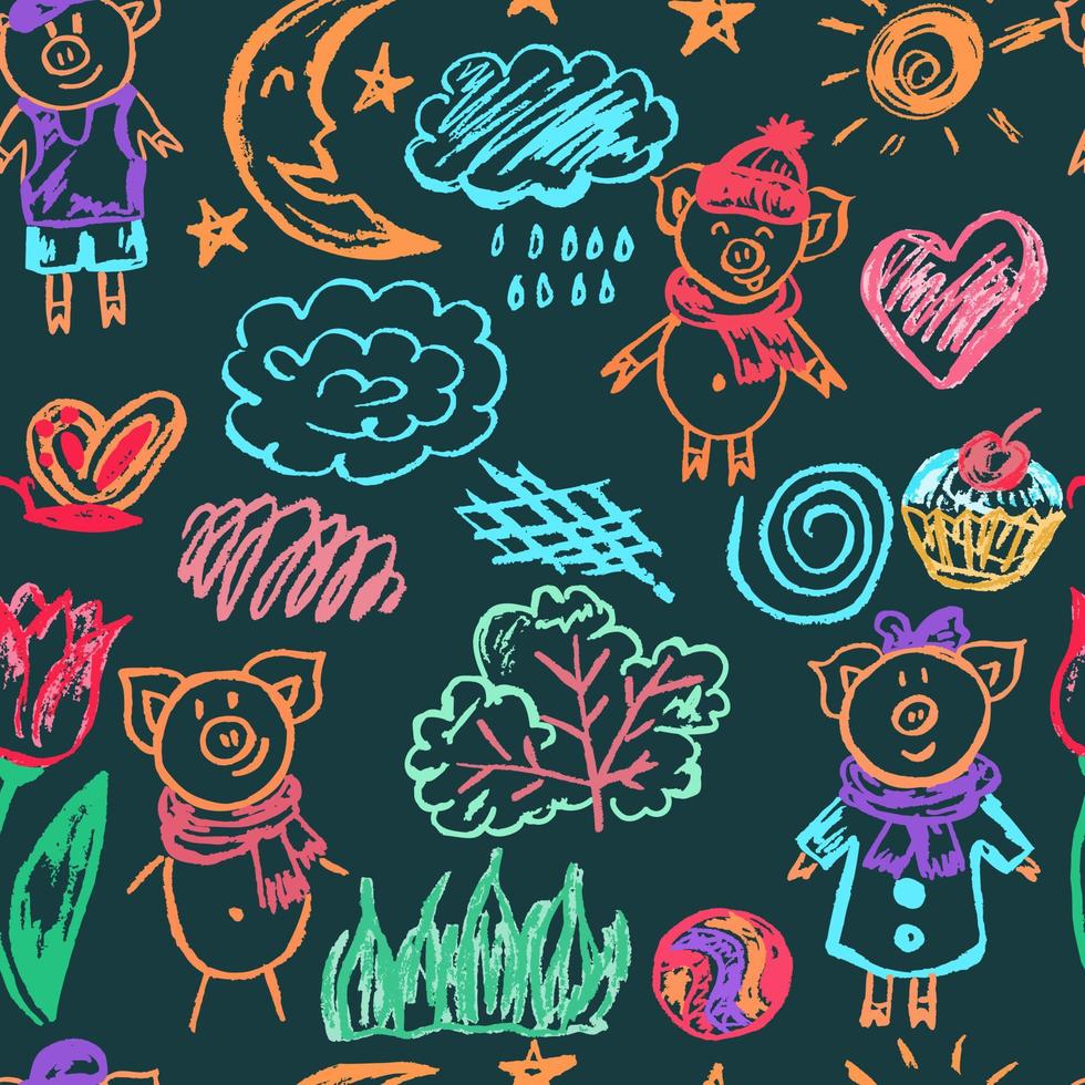 Cute children drawing. Doodle, outline. Scribble vector