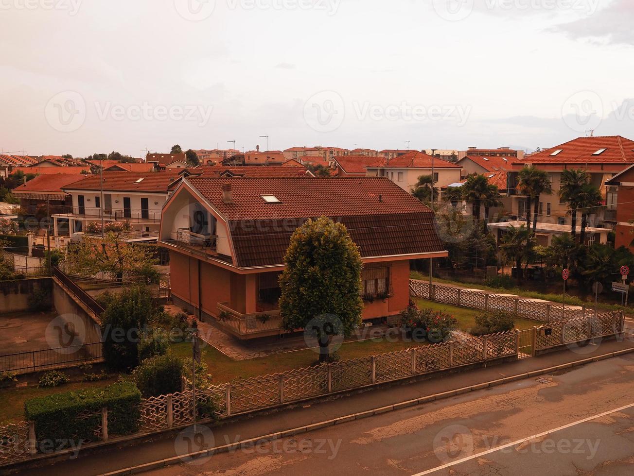Aerial view of Settimo Torinese at sunset photo