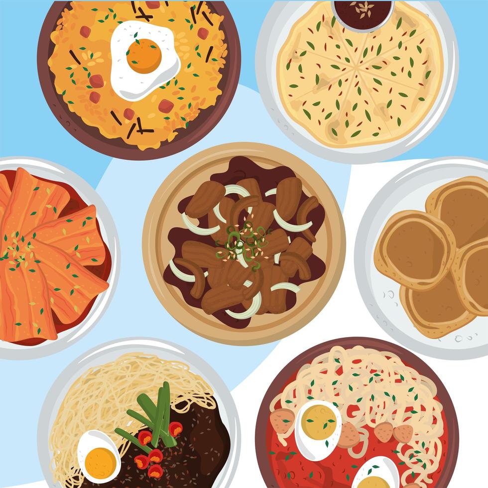 bowls with korean food vector