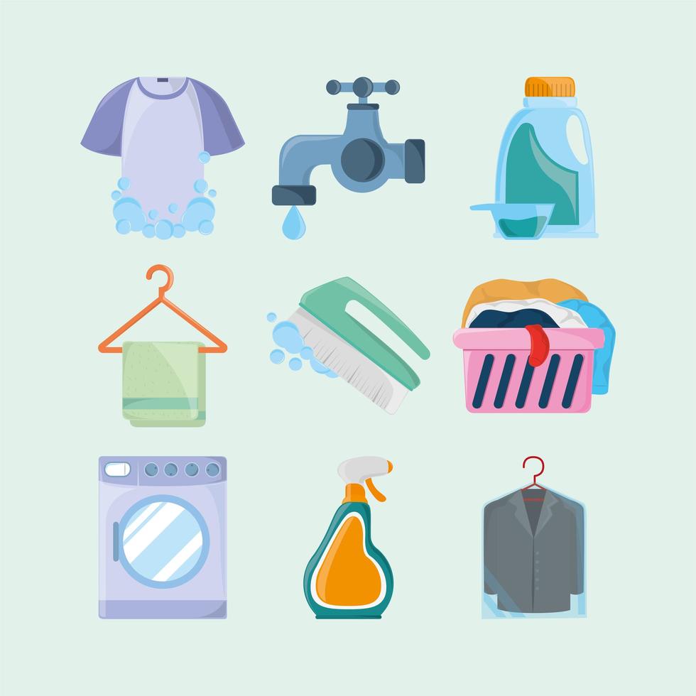 iconos de objetos de lavandería vector