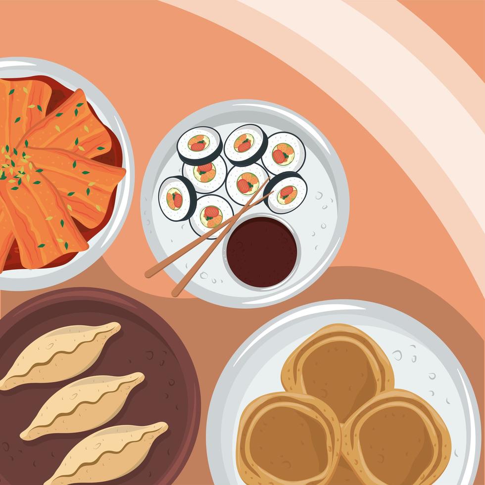 top view of korean food vector