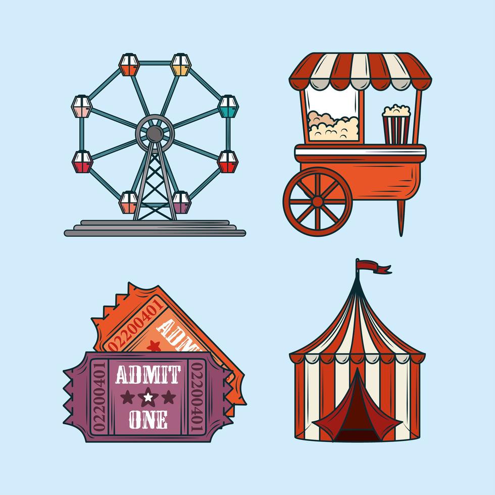 amusement park icon set vector