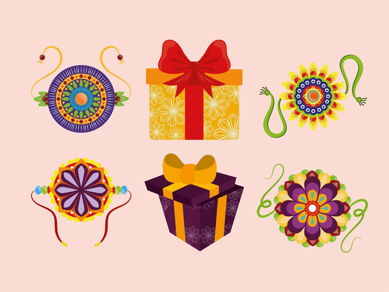 set of gift boxes and bracelets vector
