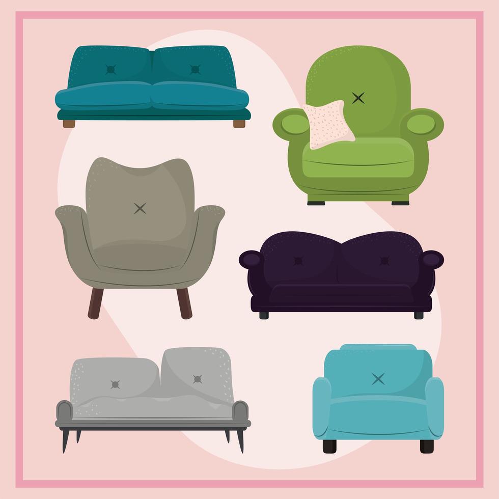 set icon sofa armchair vector