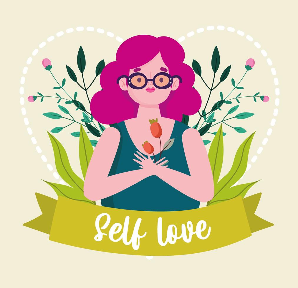 girl with flowers ribbon cartoon character self love vector