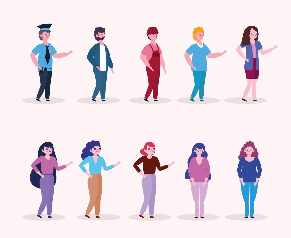 different group people, worker, buinessman, women and men characters white background vector