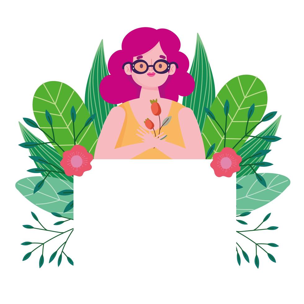 girl with flowers ribbon and banner cartoon character self love vector