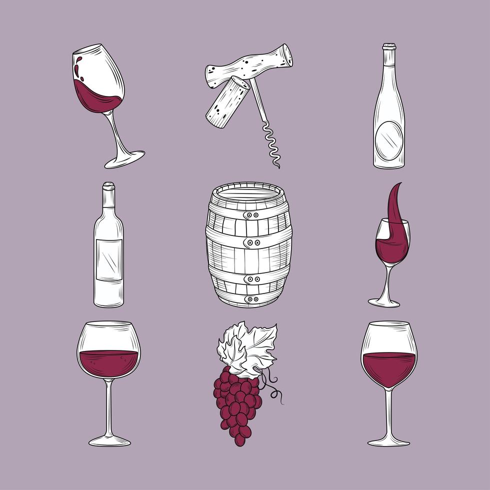 set de bebida de vino vector