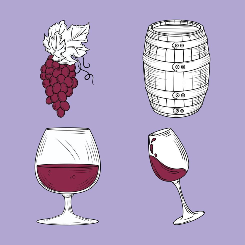 conjunto de dibujos animados de vino vector