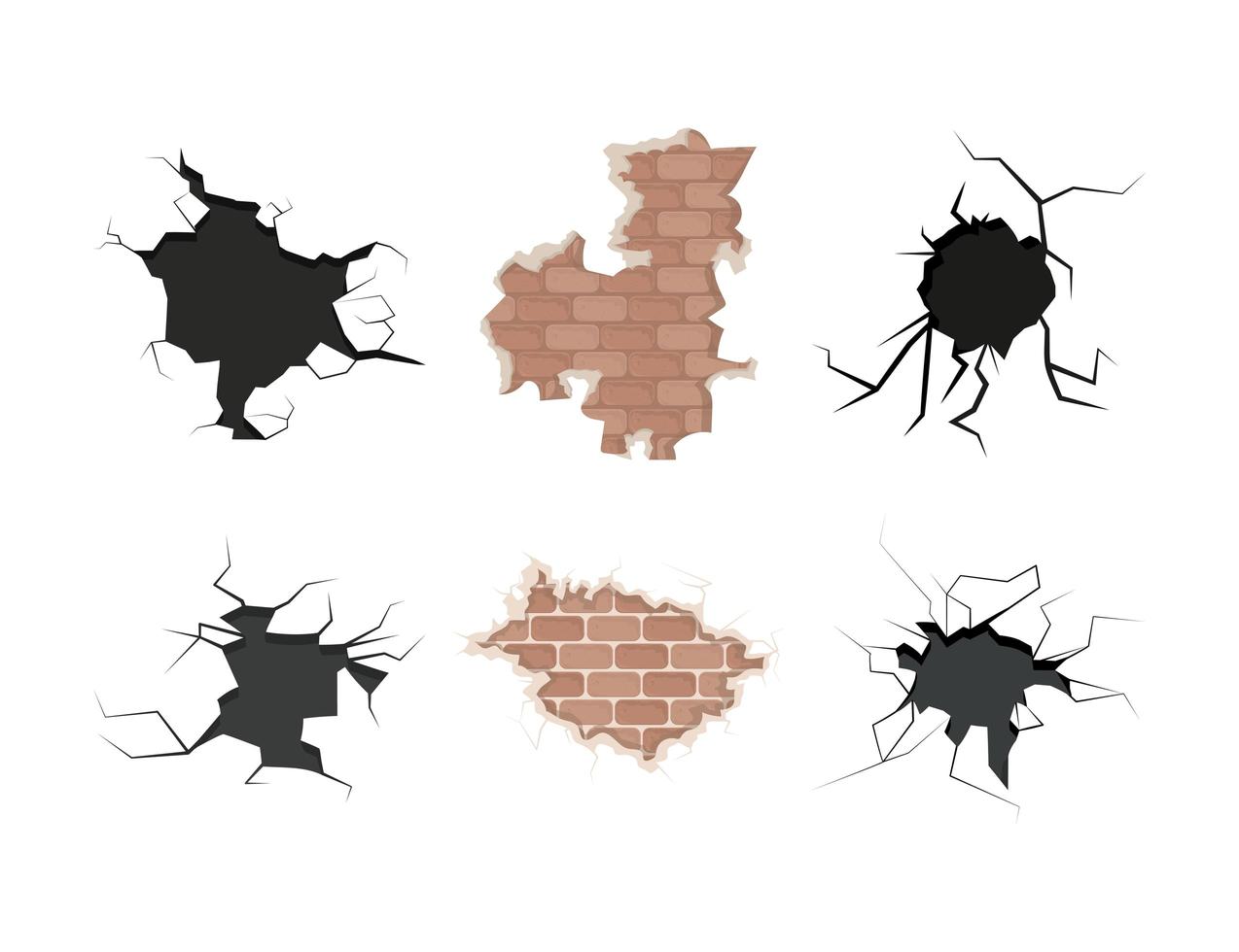 bricks wall damaged vector