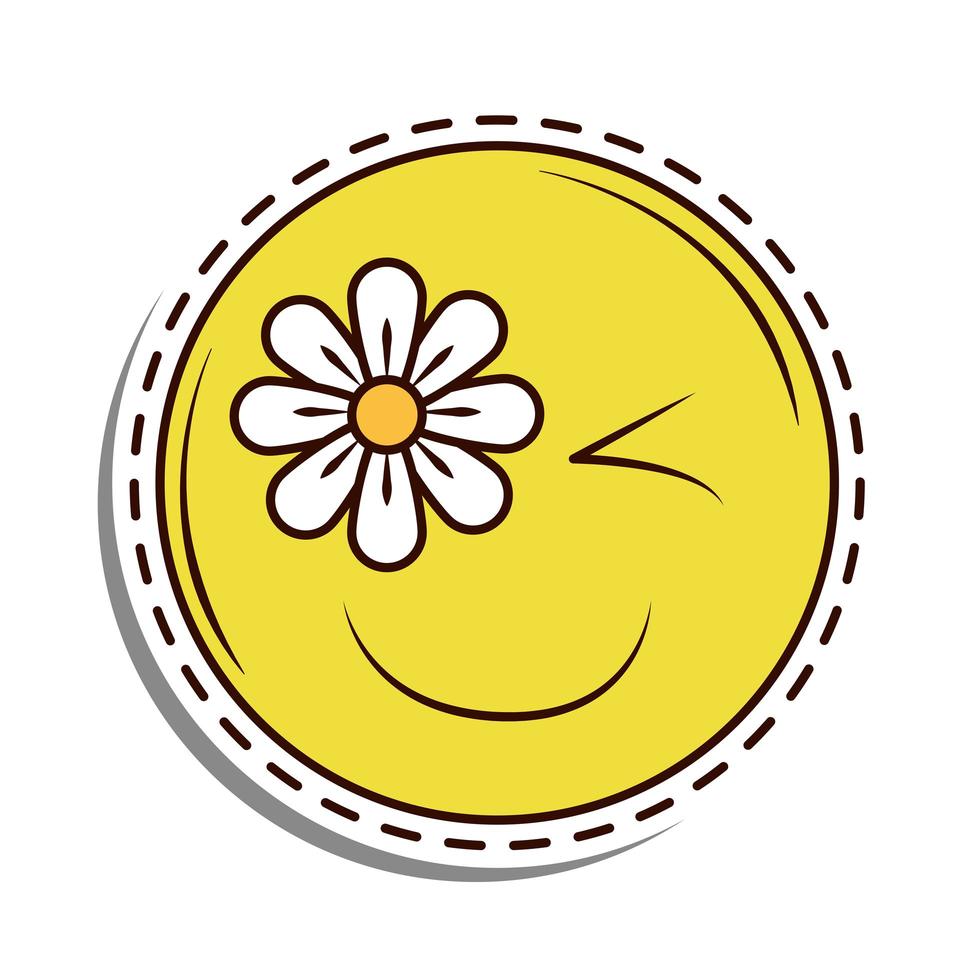 cute smiley patch with flower vector