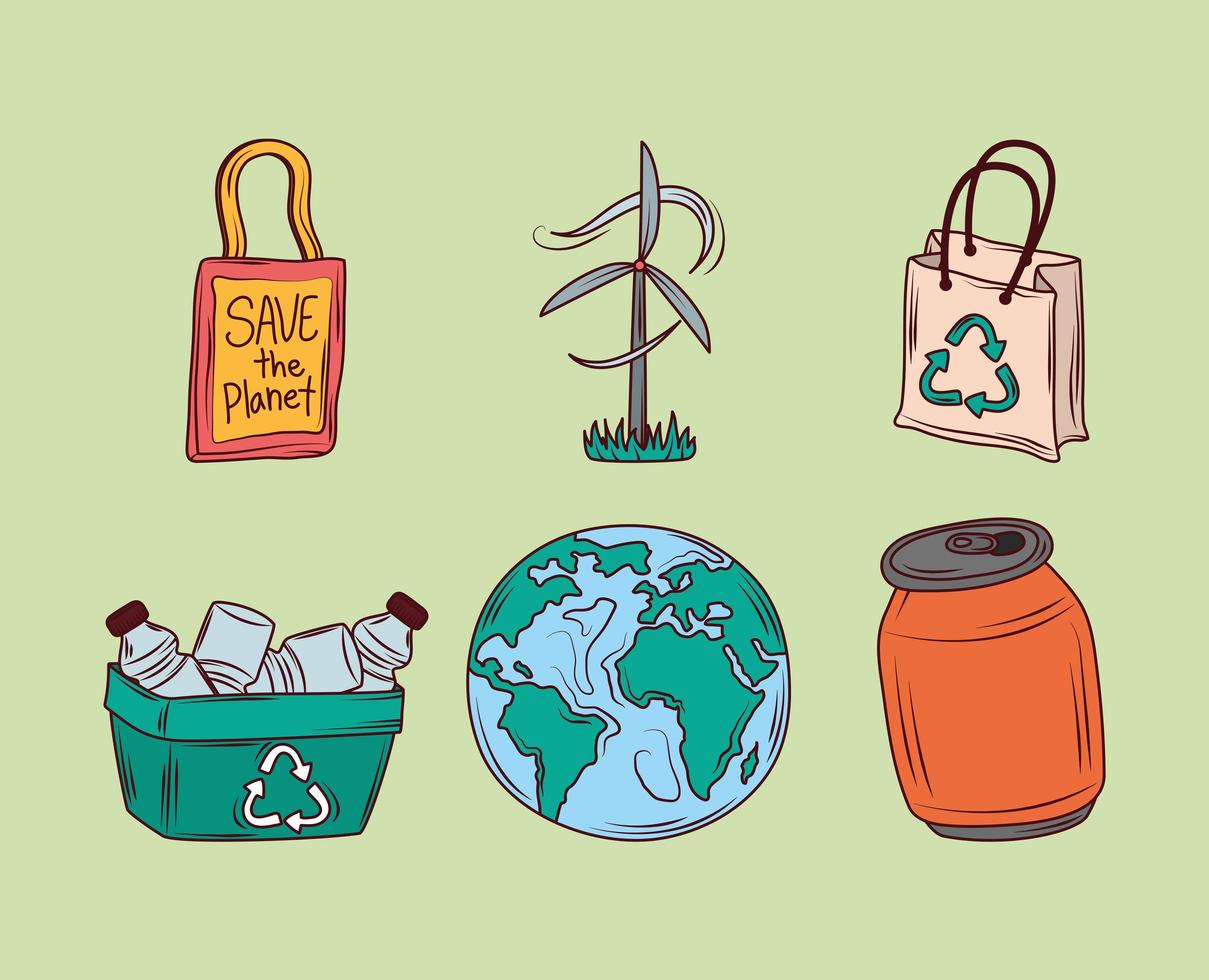 set of eco doodle vector