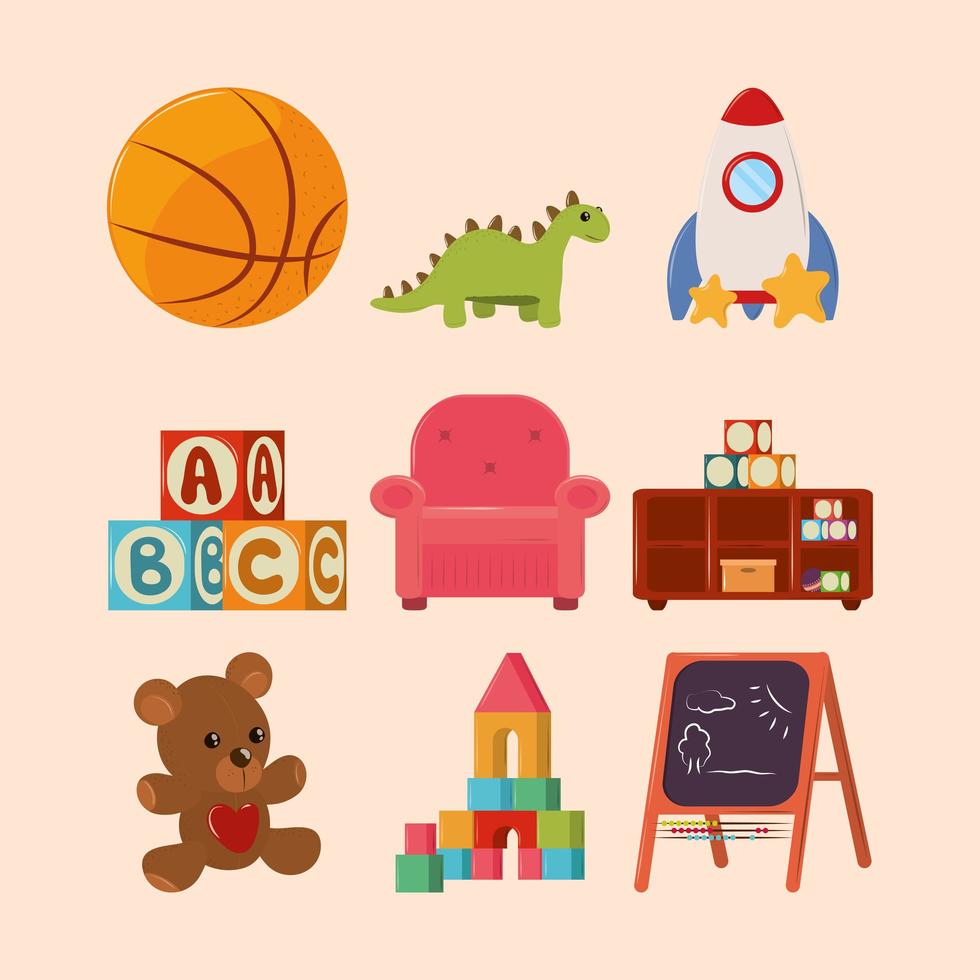 kids toys icon set vector