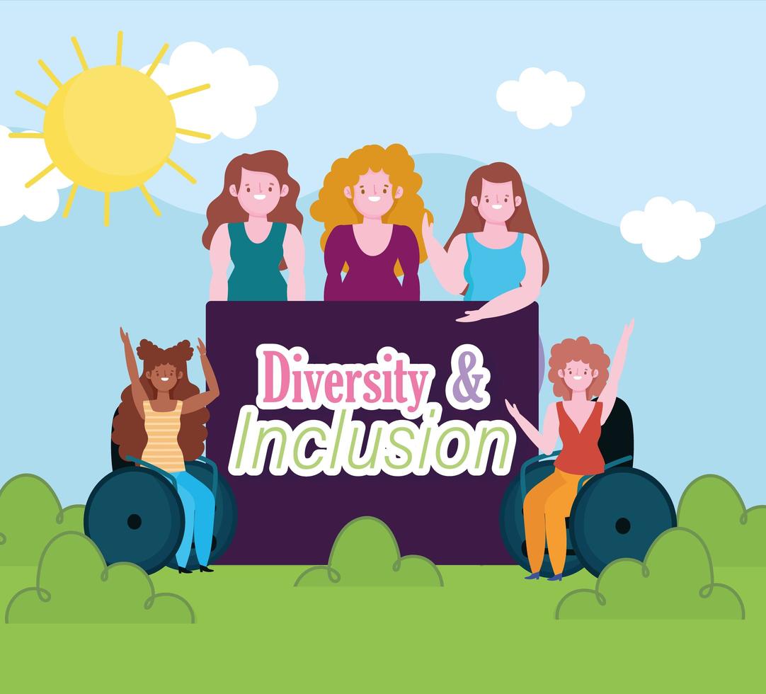 diverse group women young female and disability girl, inclusion vector