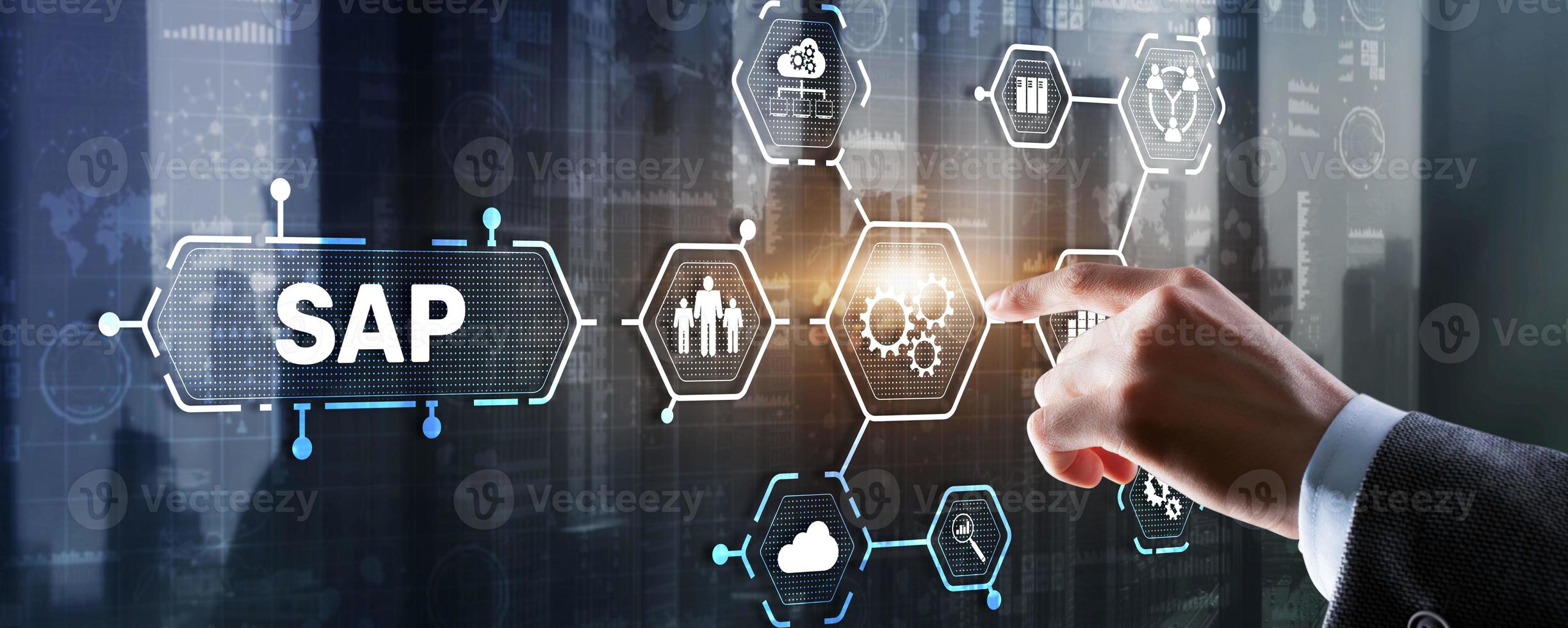 SAP Intelligent Robotic Process Automation. System Software Automation concept on futuristic virtual screen photo