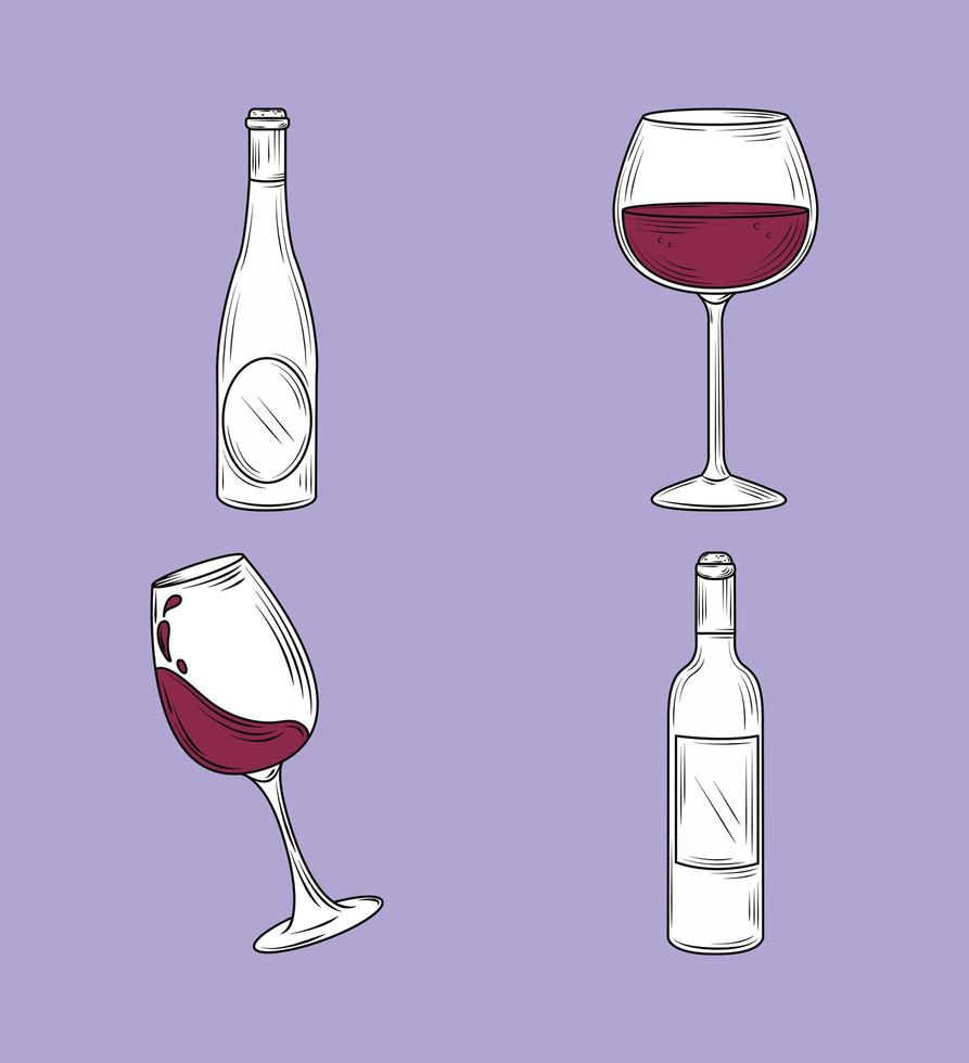 wine glasses bottles vector