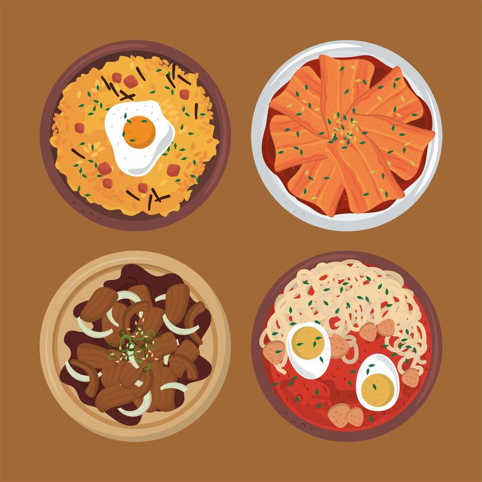 set of korean food vector