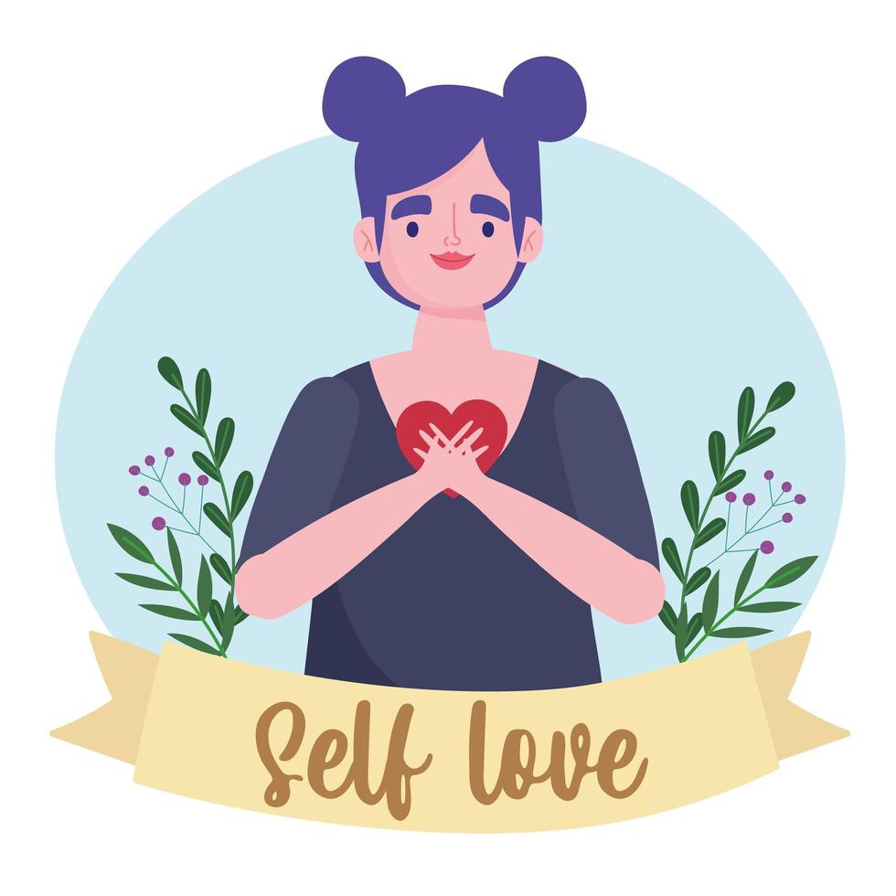 cartoon character woman with heart self love vector