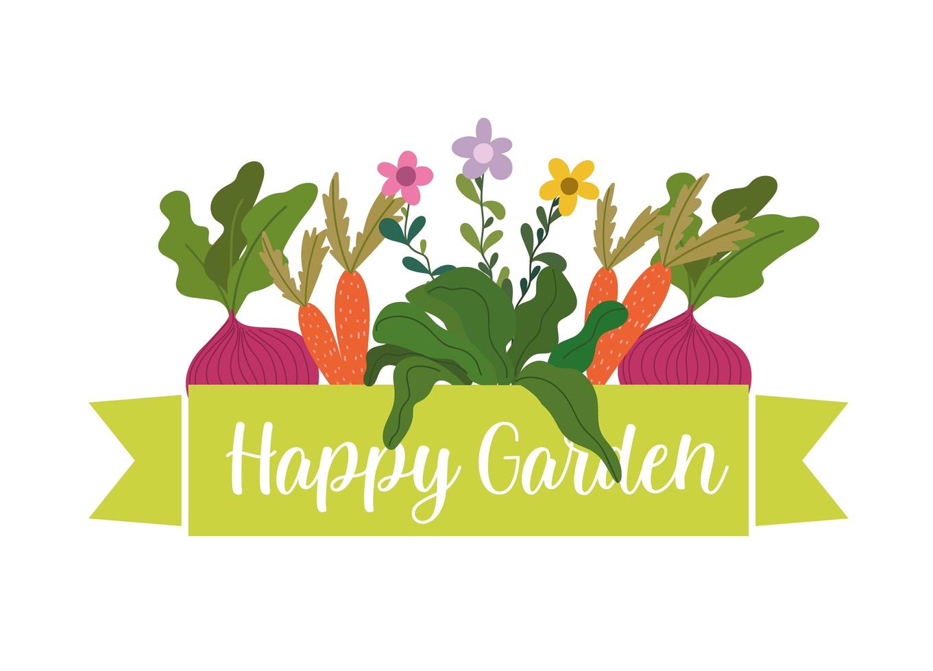 happy garden carrots beetroot plants and flowers vector