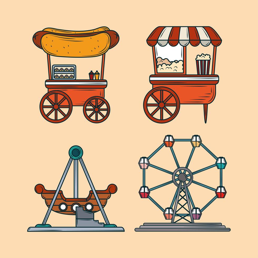 conjunto de iconos de parque de atracciones vector