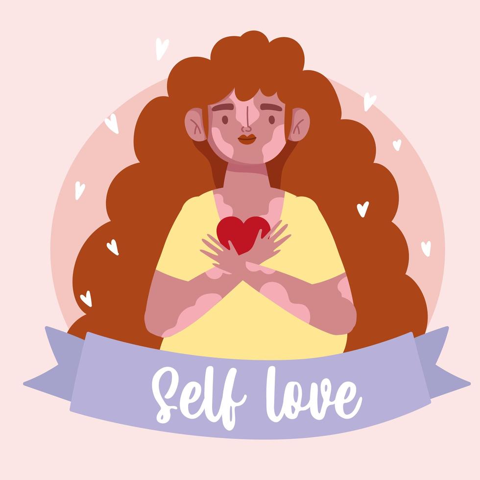 girl with vitiligo holds heart cartoon character self love vector