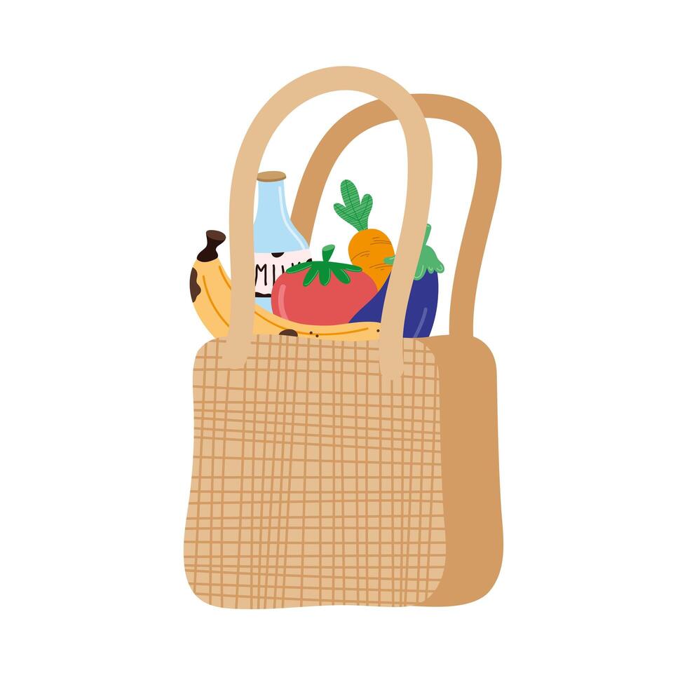 bolsa de ecología con comestibles vector