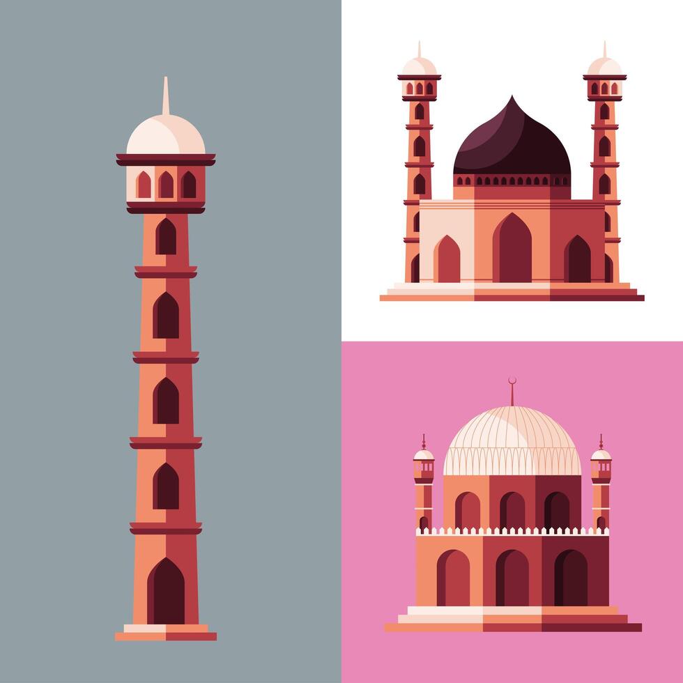 muslim tower and mosques vector