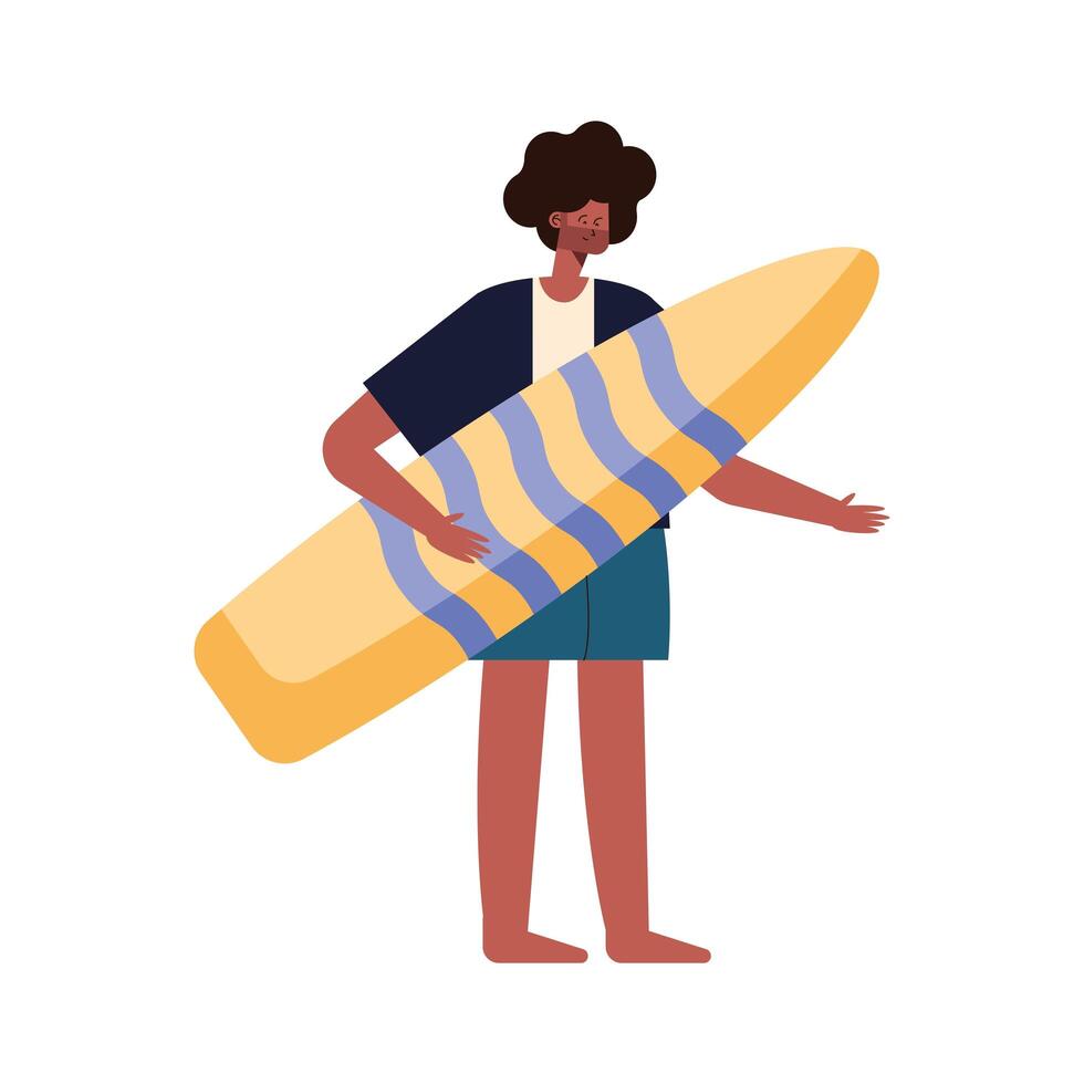 hombre con tabla de surf de verano vector