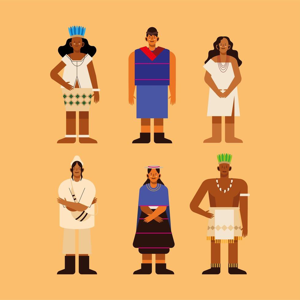 pueblos indígenas y telas tradicionales. vector