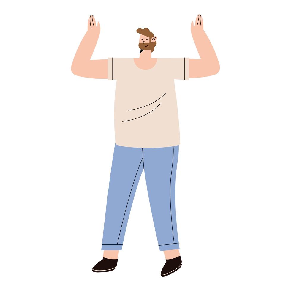 Man with hands up praising vector