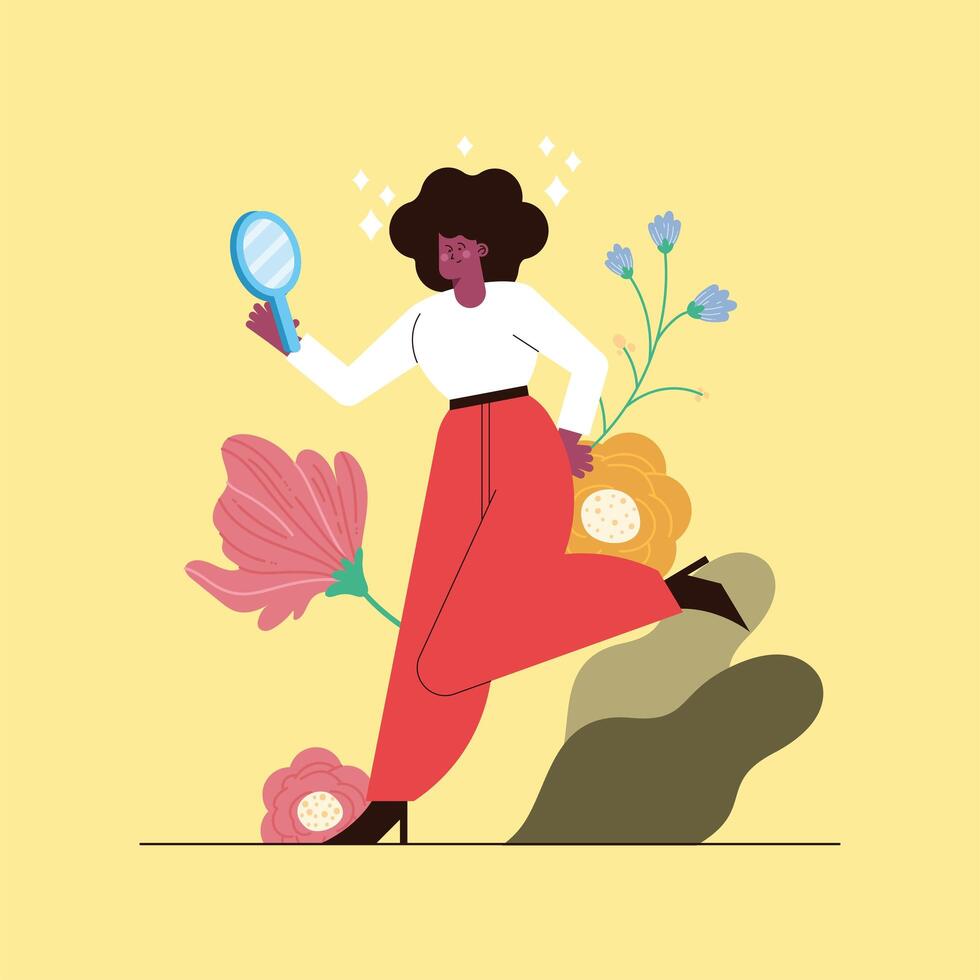 afro lady with mirror vector