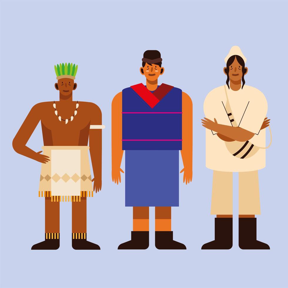 hombres indígenas con telas tradicionales. vector