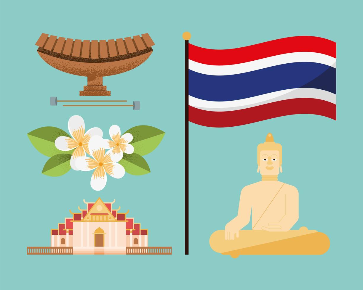 cinco iconos de tailandia vector