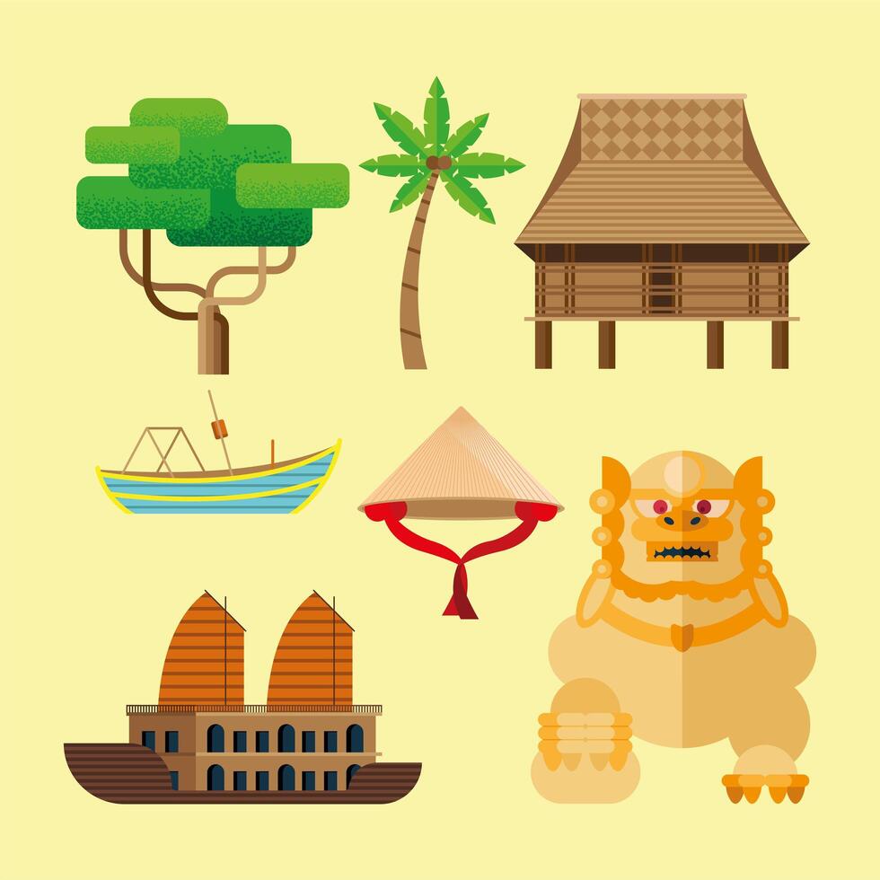 seven vietnam culture icons vector