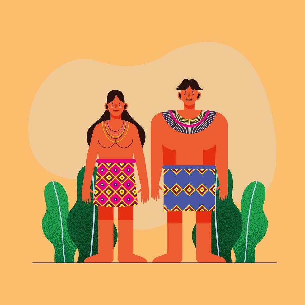 couple indigenous with traditional skirt vector