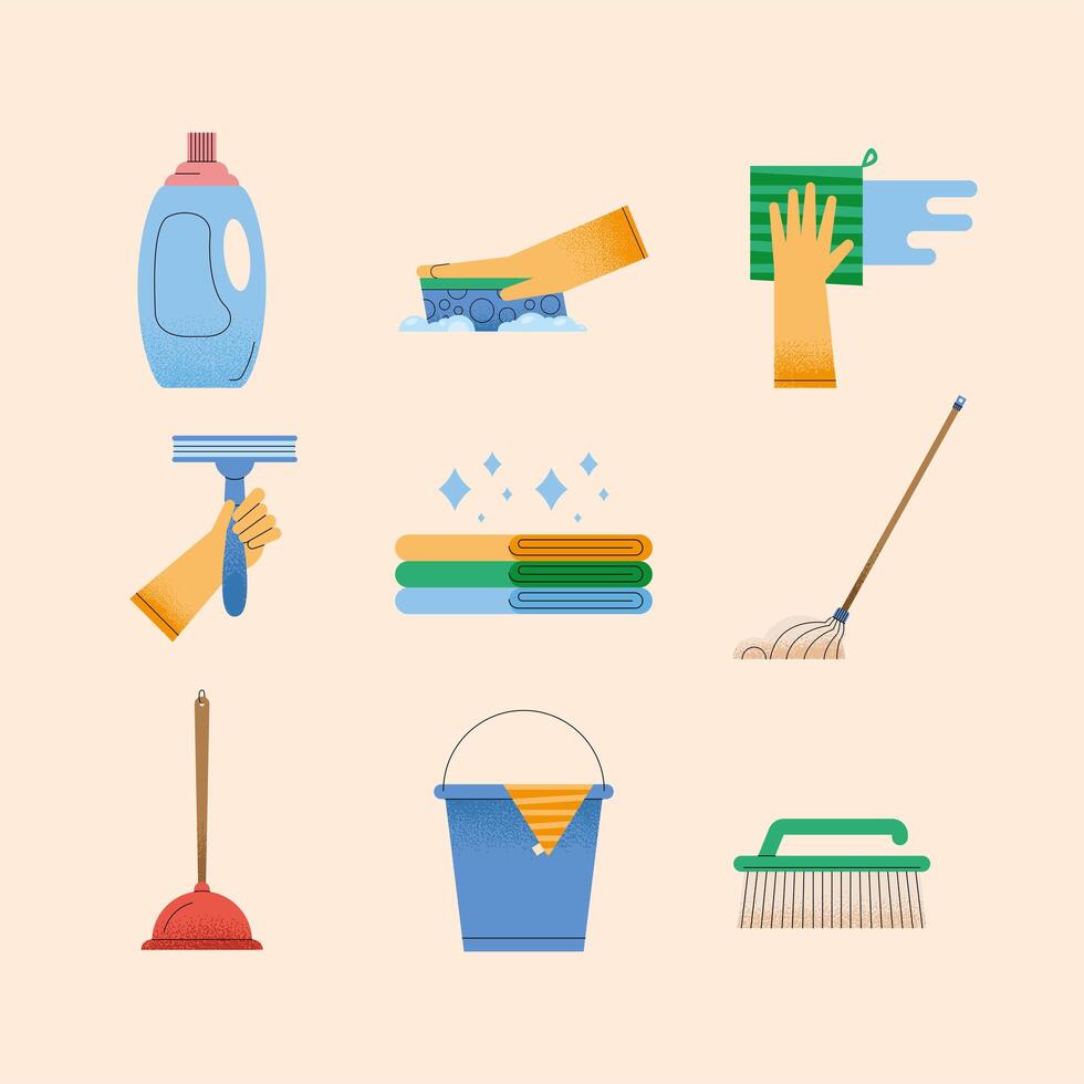 nine tending to household icons vector