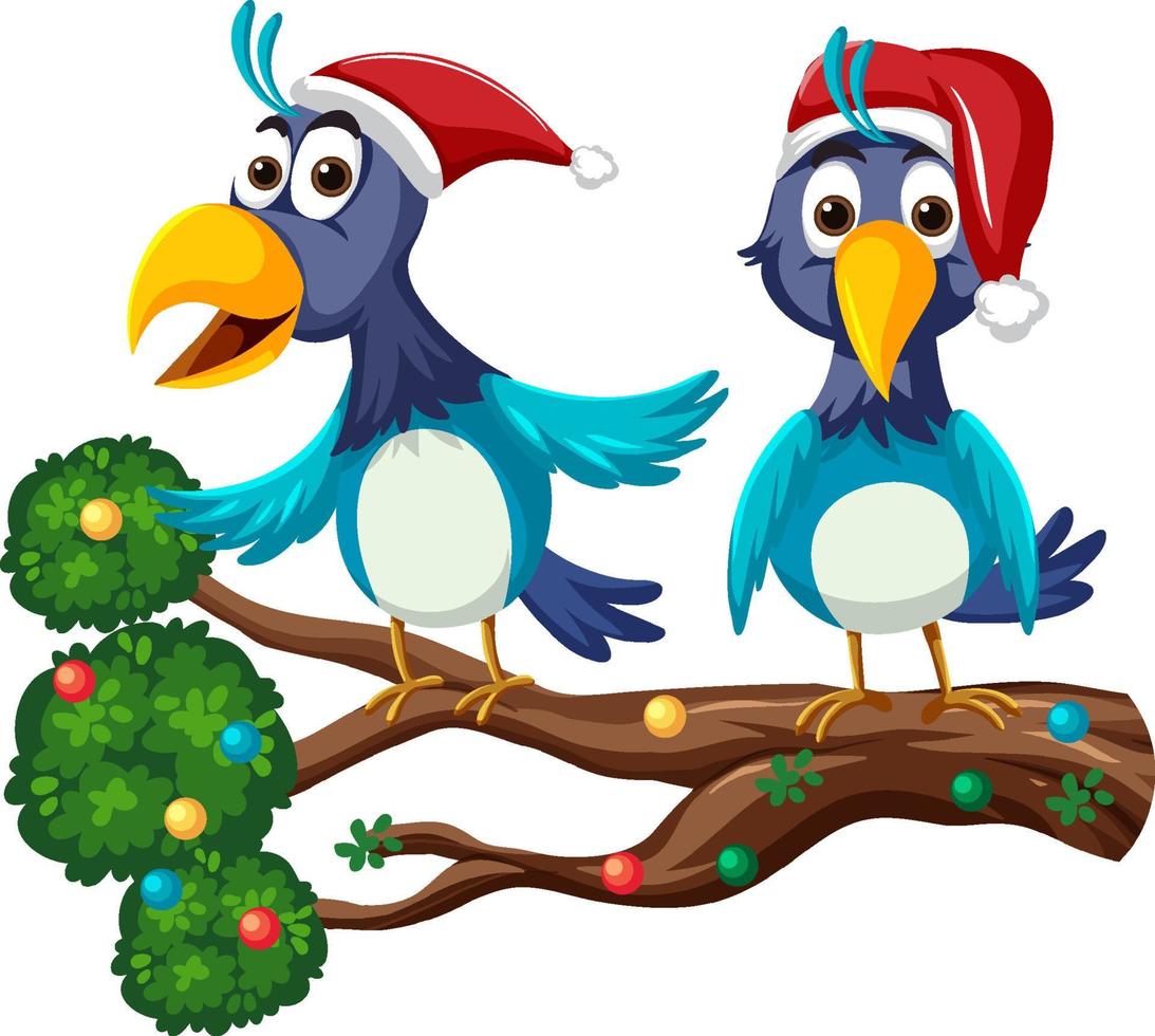 Blue bird wearing christmas hat cartoon character vector