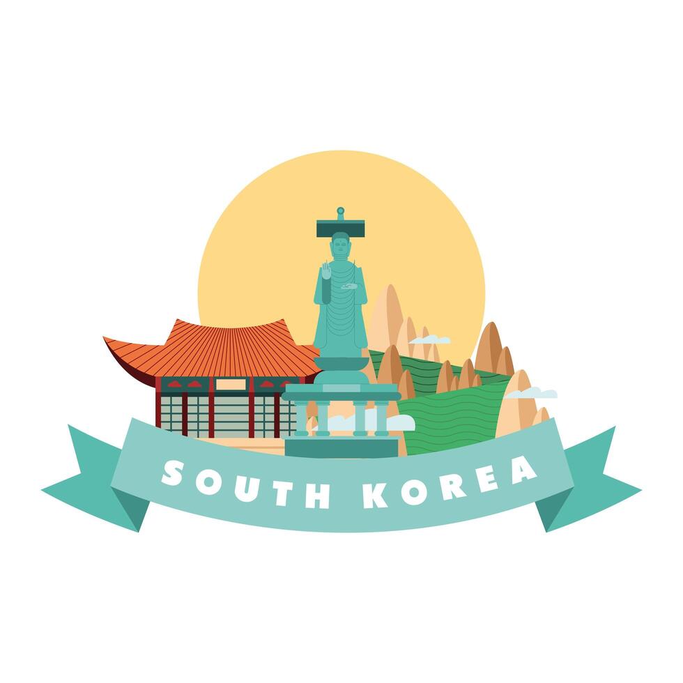south korean house statue and landscape vector