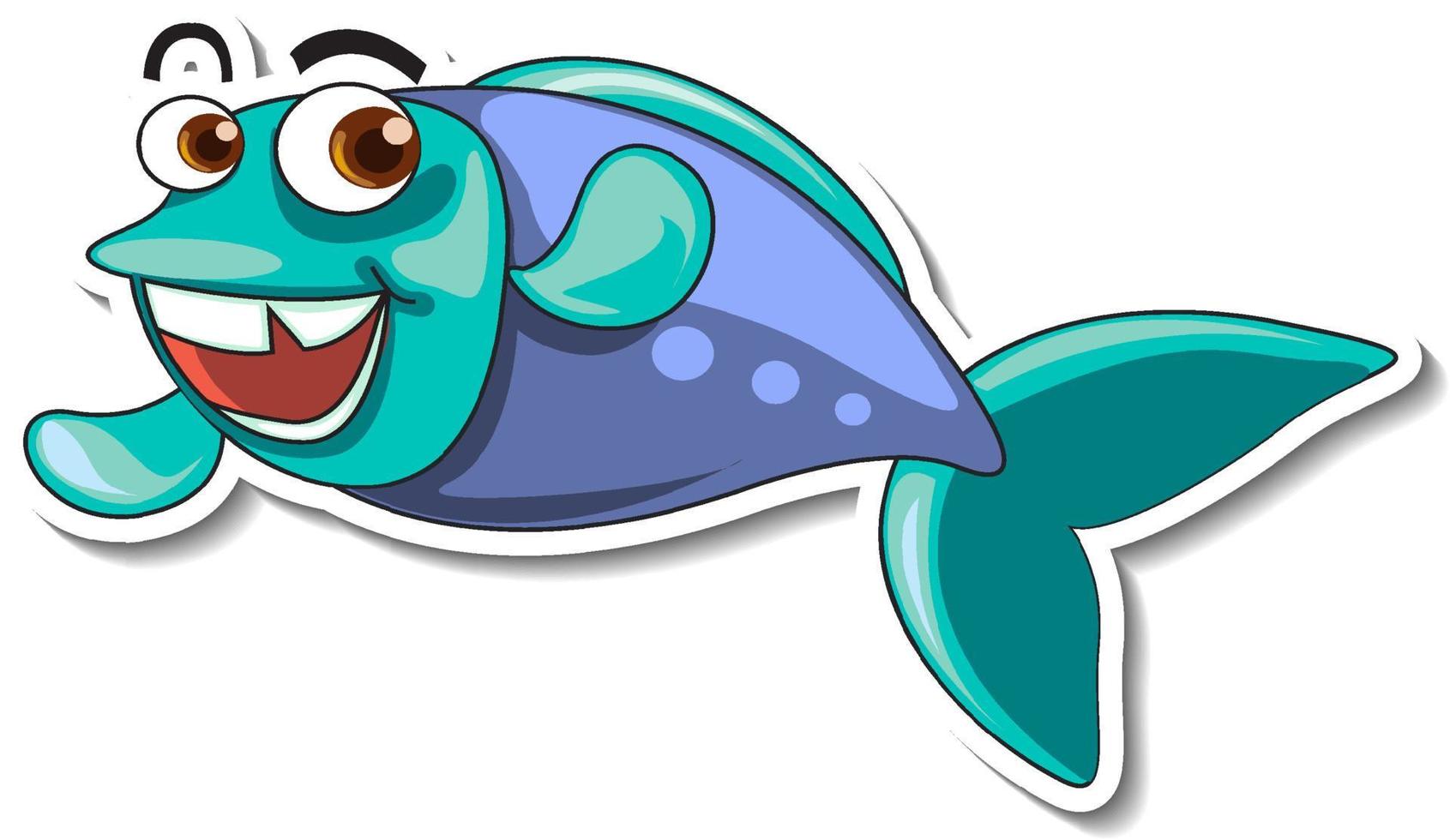 etiqueta engomada linda de la historieta del animal marino de los pescados vector
