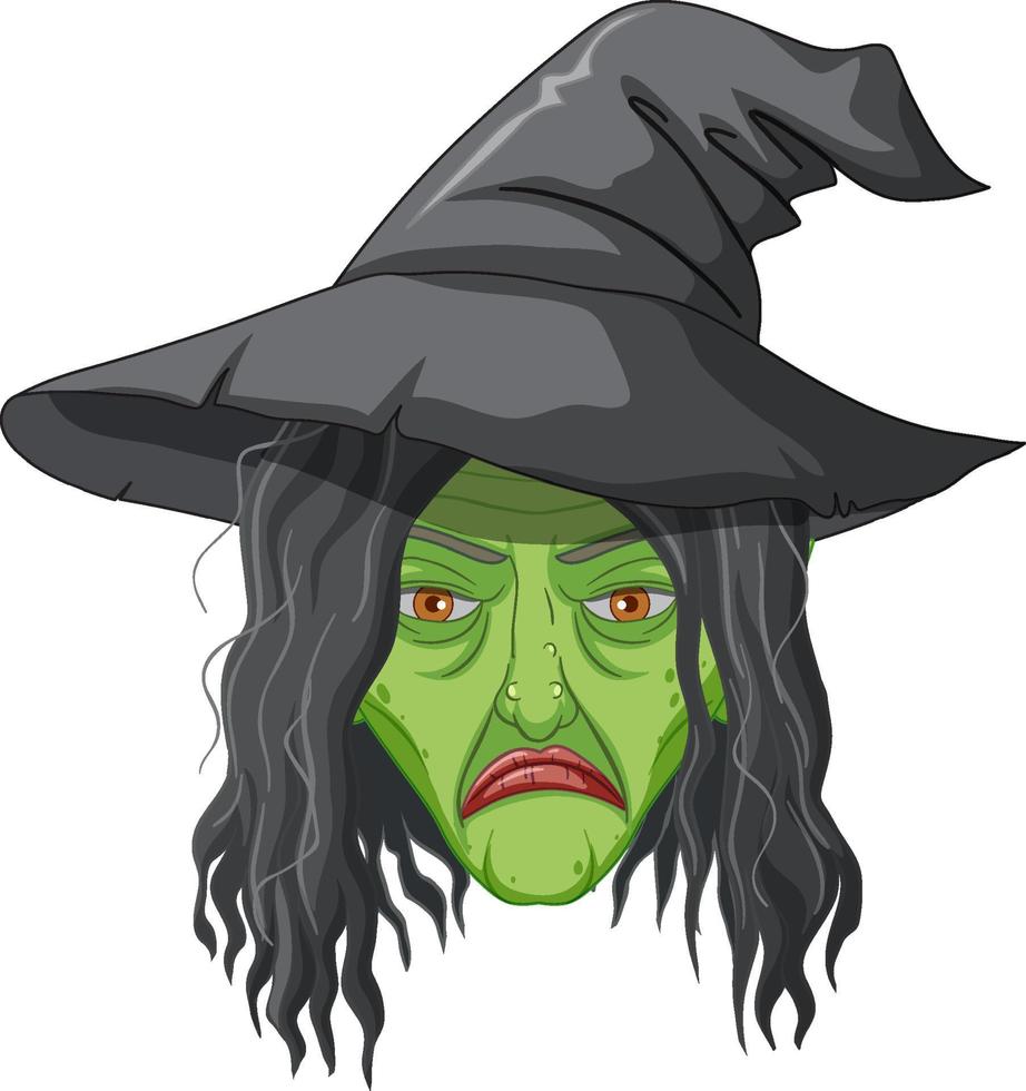 Wicked old witch face on white background vector