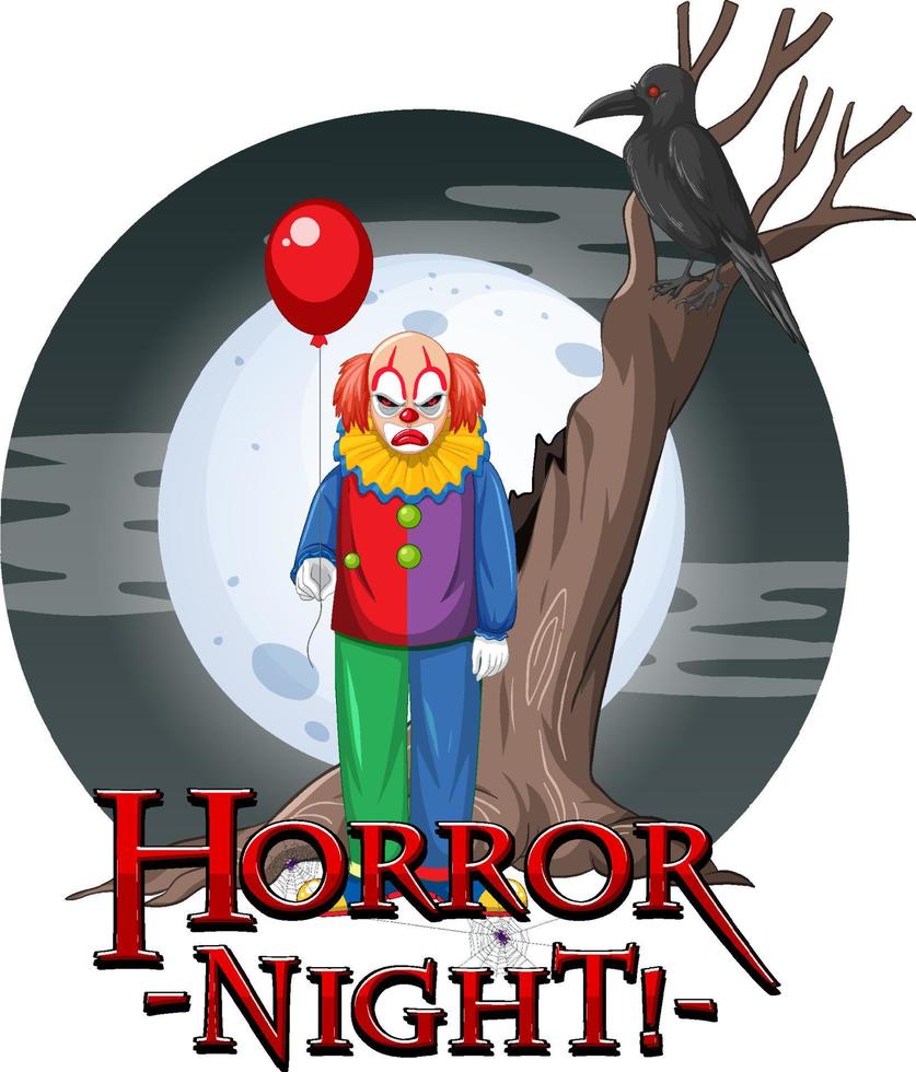 logo de la noche de terror con payaso espeluznante vector