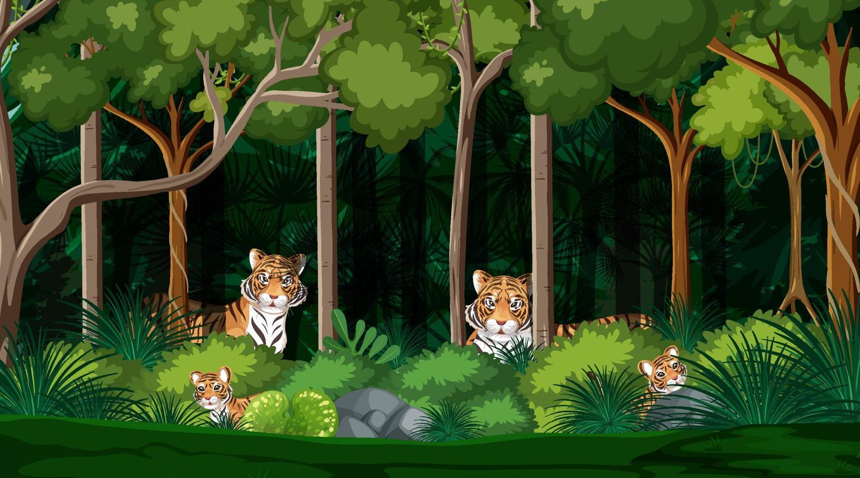 Wild animals in forest landscape background vector