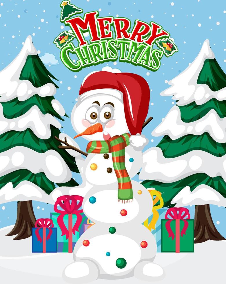 Merry Christmas poster with Snowman and Christmas tree vector