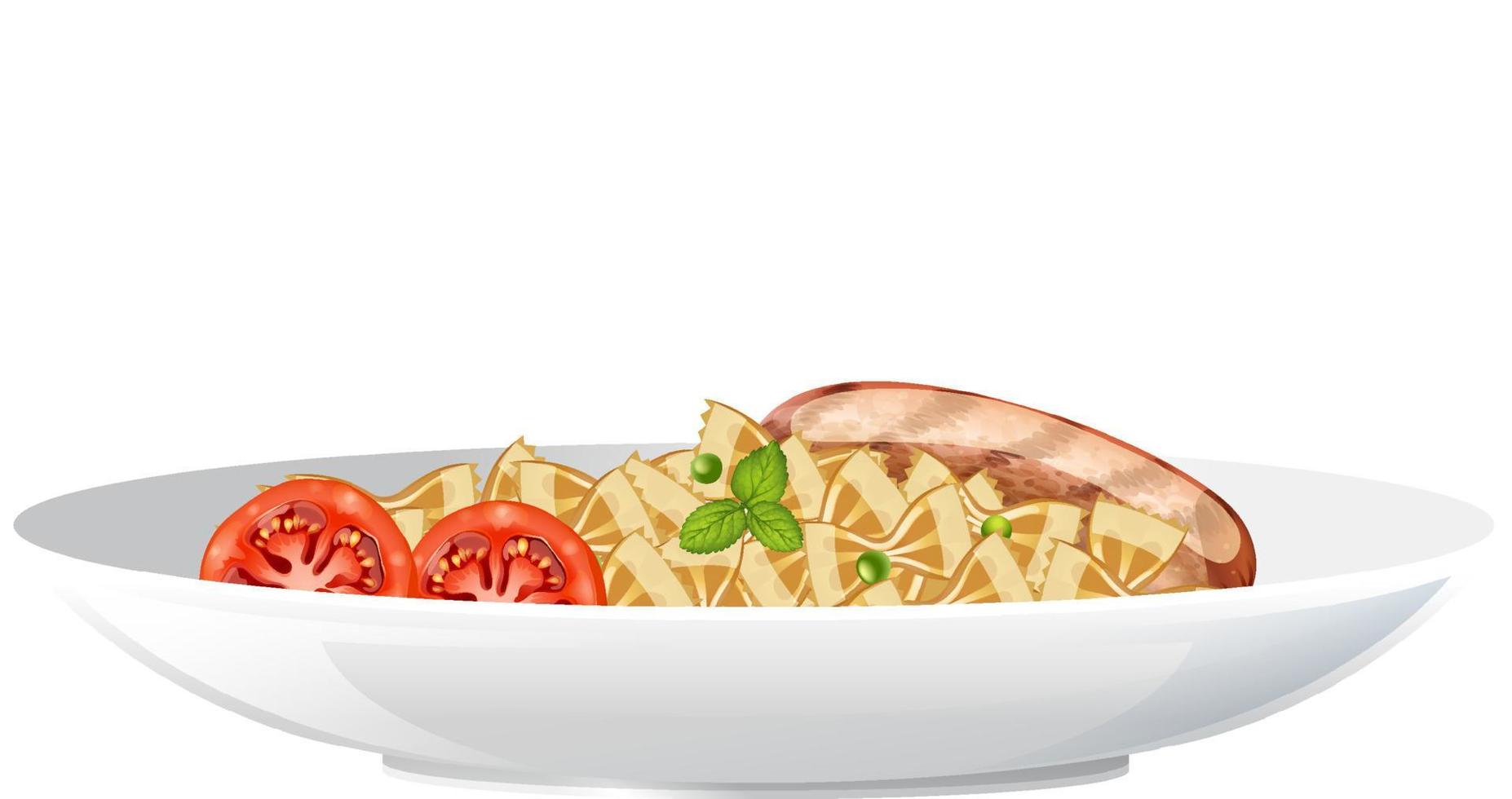 Pasta farfalle with sausage and tomato vector