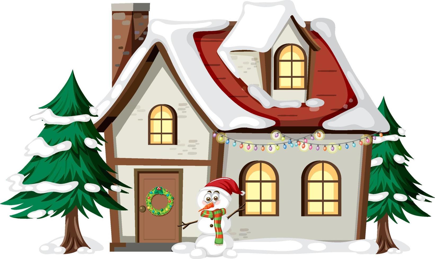 House covered with snow on white background vector