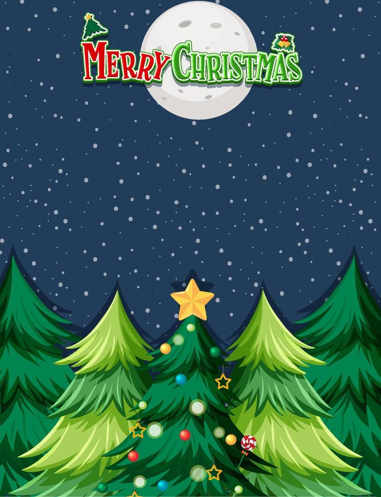 banner de logotipo de feliz navidad con fondo de árbol de navidad vector