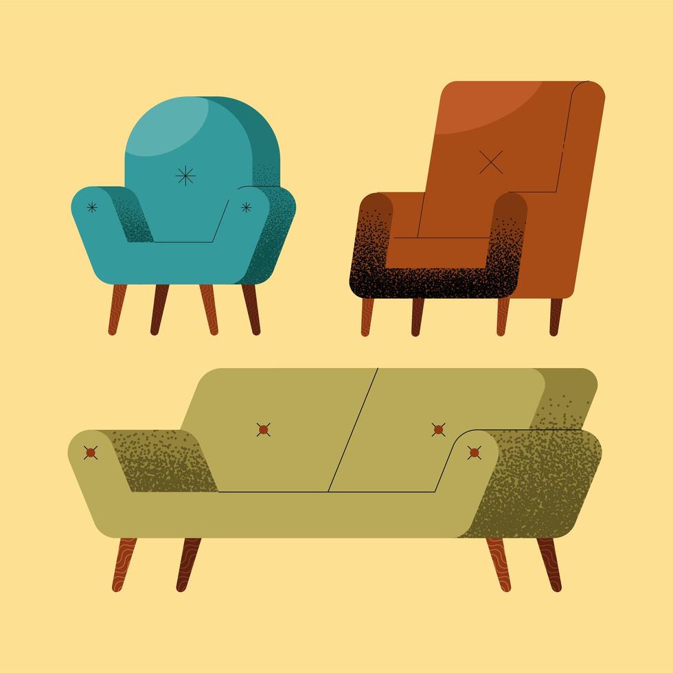 iconos de muebles de tres sofás vector