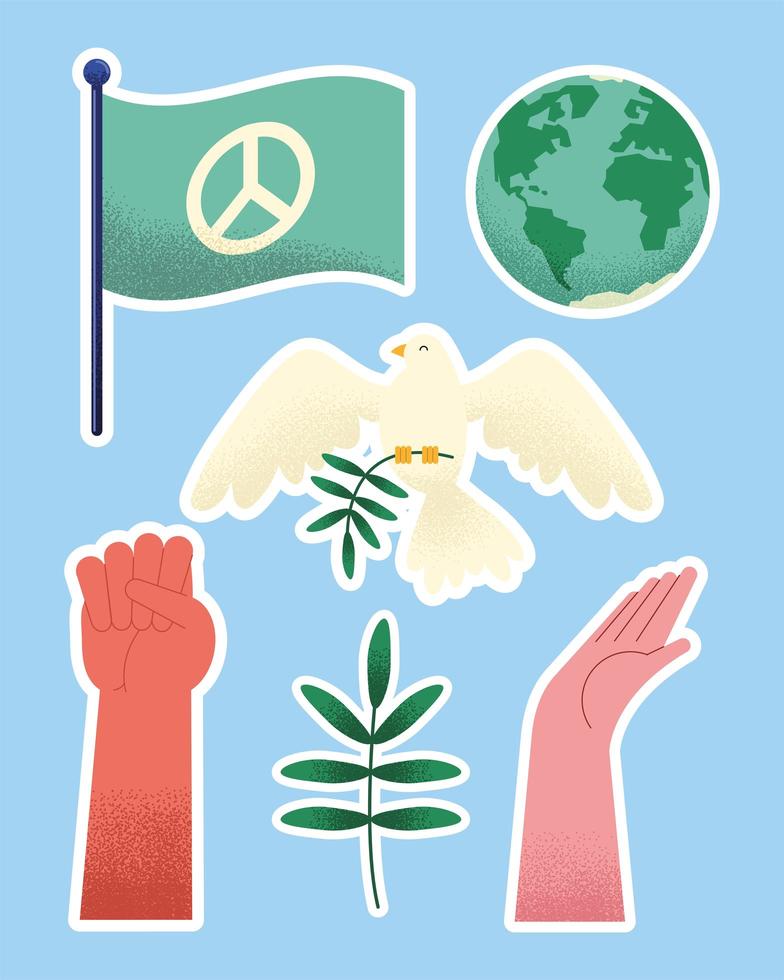 peace day six icons vector